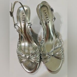 LAUREN Ralph Lauren Metallic Silver Knotted Strappy Slingback Heels